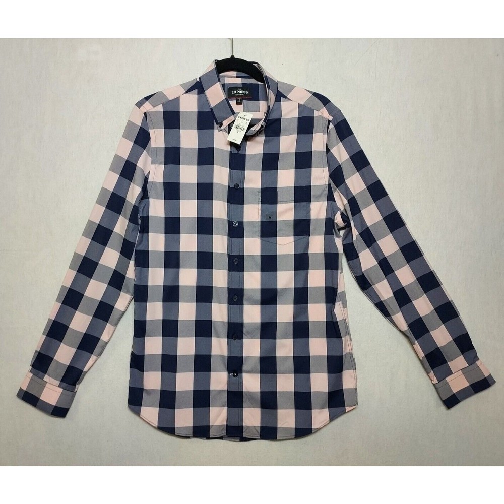 Express Performance Shirt Men's M Slim Fit Stretch Moisture Wicking Checked $69